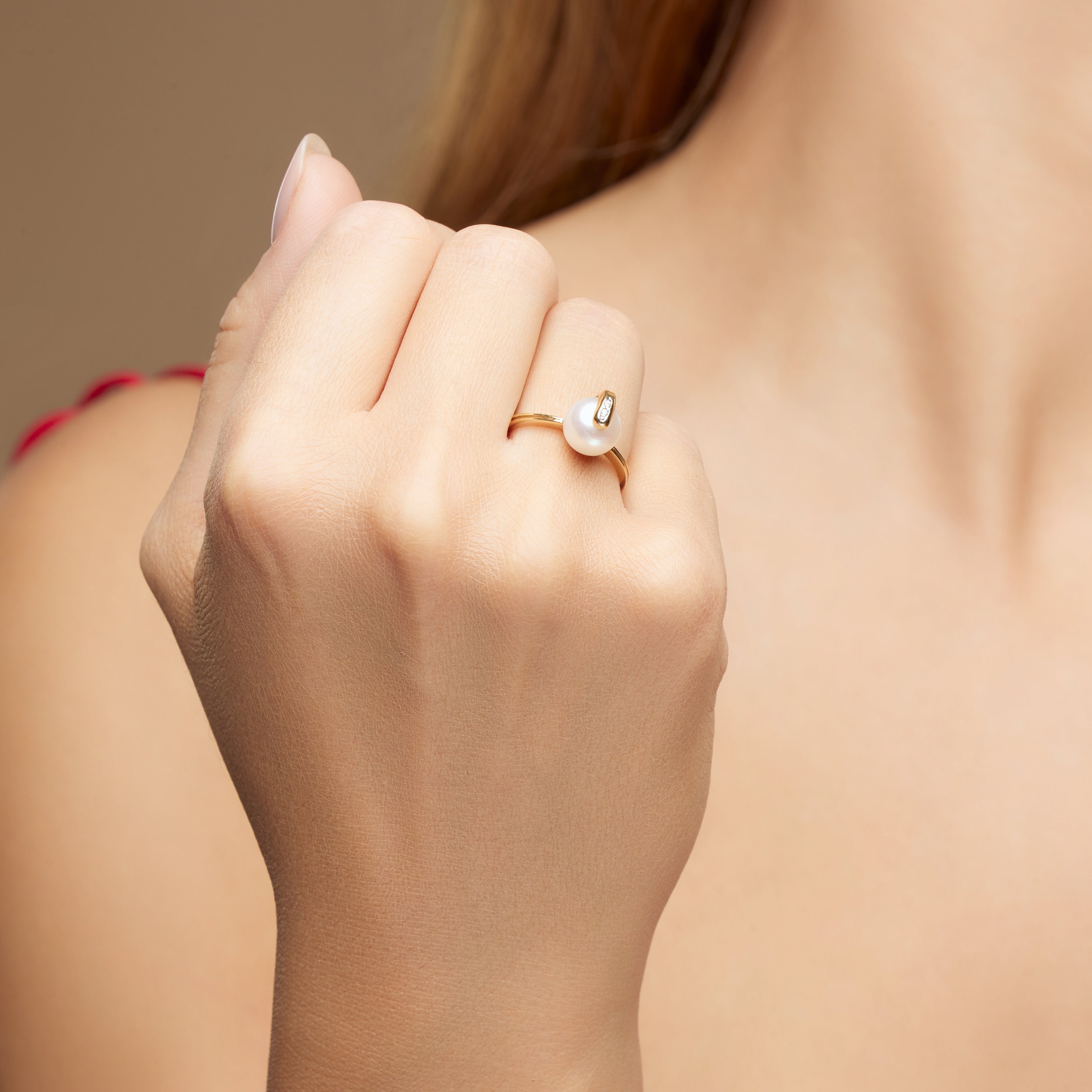 Bague en or jaune 14K avec la perle de culture