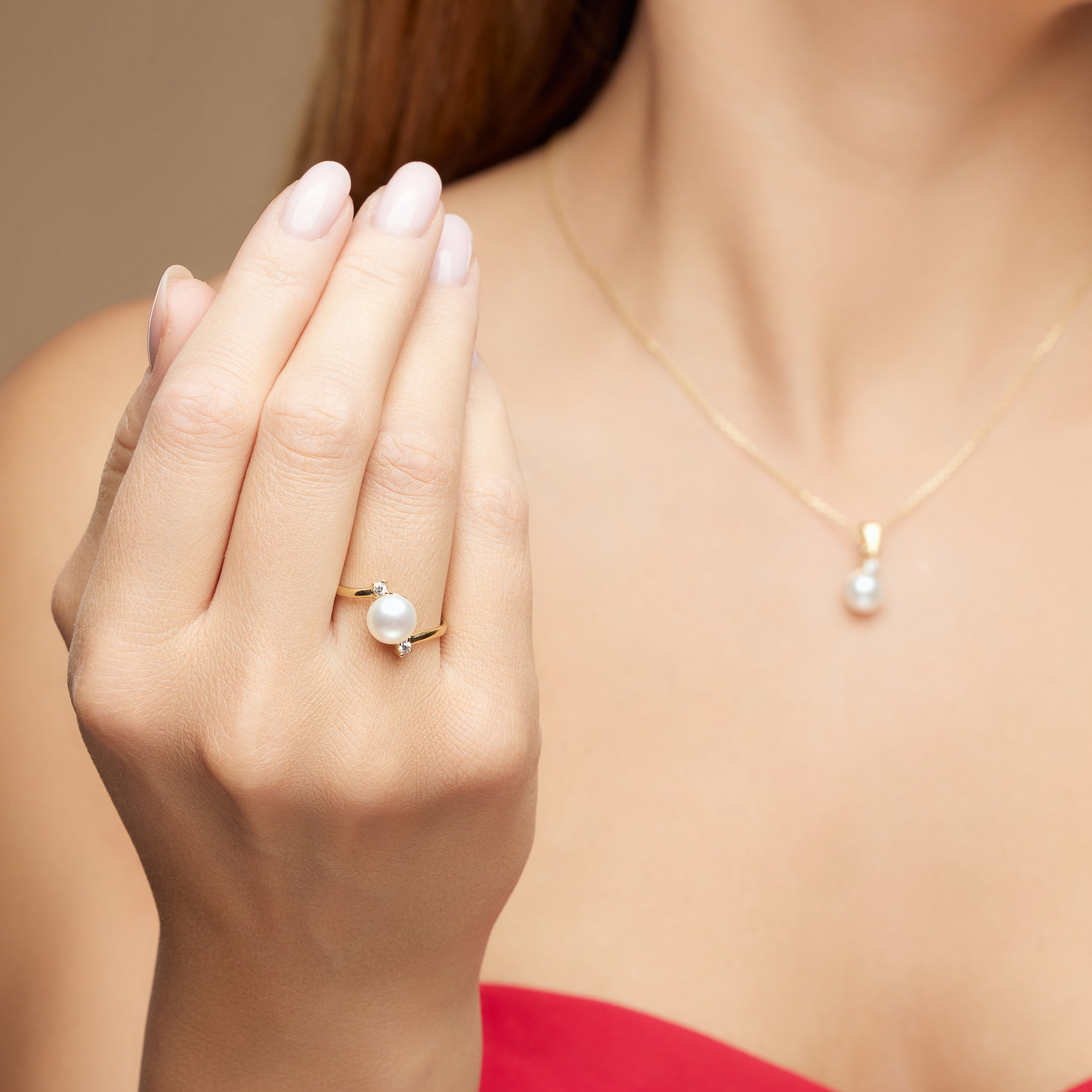 Bague en or jaune 14K avec la perle de culture