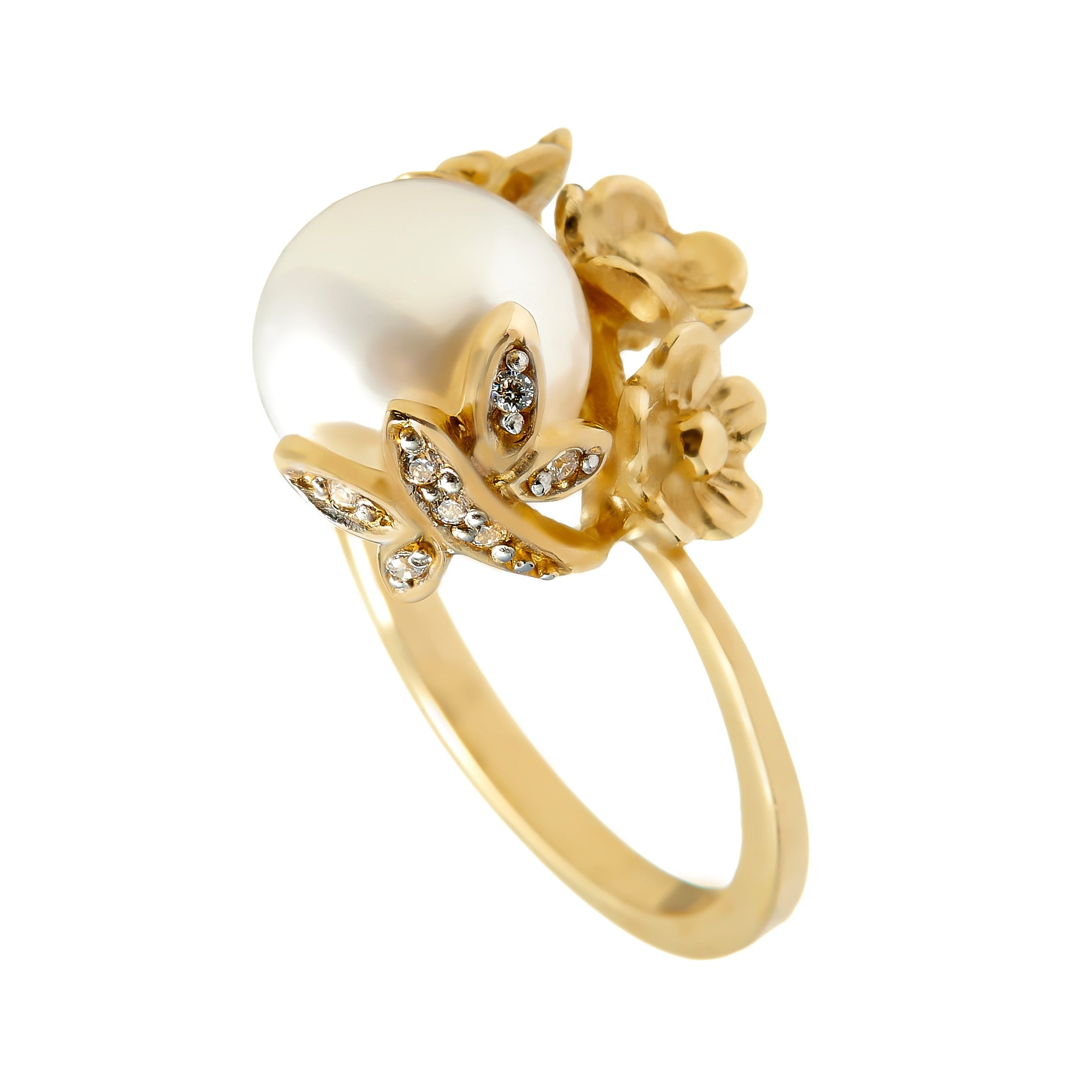 Bague en or jaune 14K avec la perle de culture